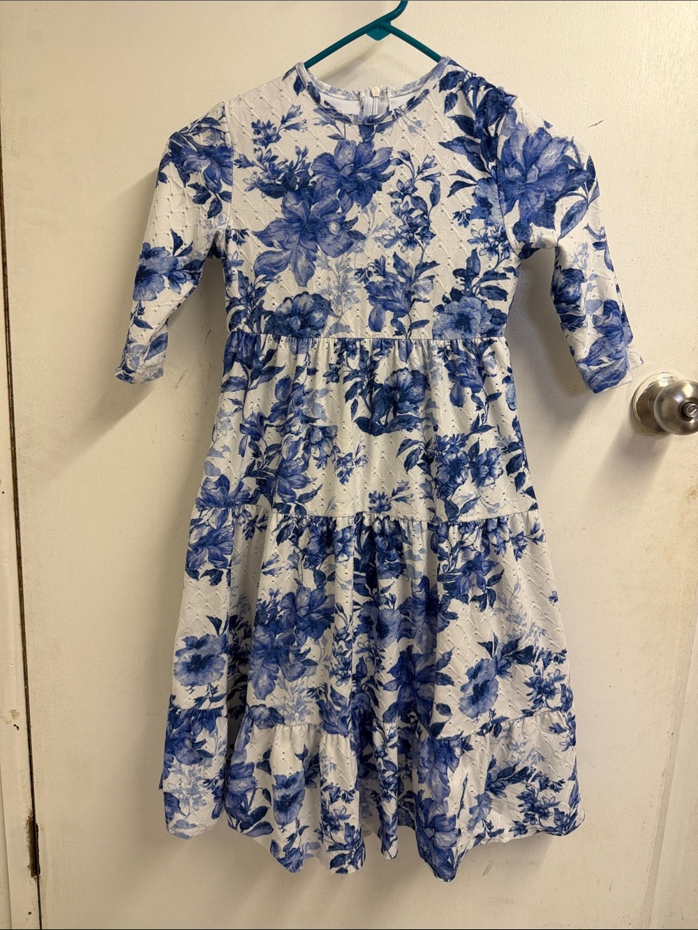 Girls Blue Floral Tiered Dress